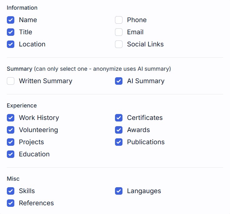 clientcv resume settings